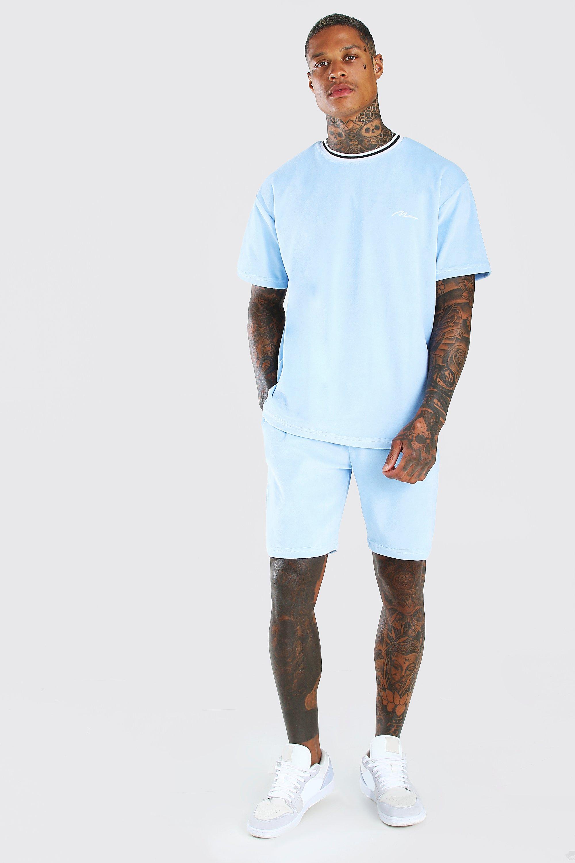 【boohoo】MAN Tシャツ＆ショートパンツセット New Boohoo MAN Men's Varsity Spliced T-Shirt & Short Set